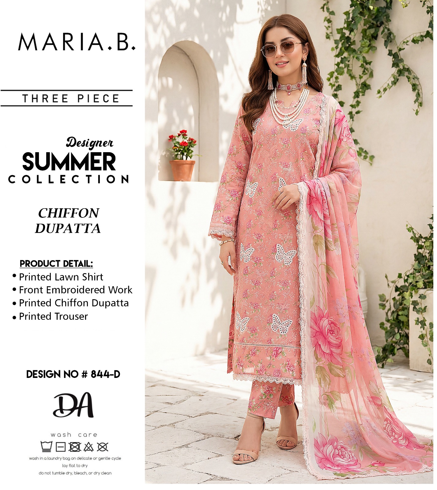 Butterfly embroidery three-piece outfit displayed against a white background with a 21% off discount badge in the top left corner, priced at Rs. 3,490.00