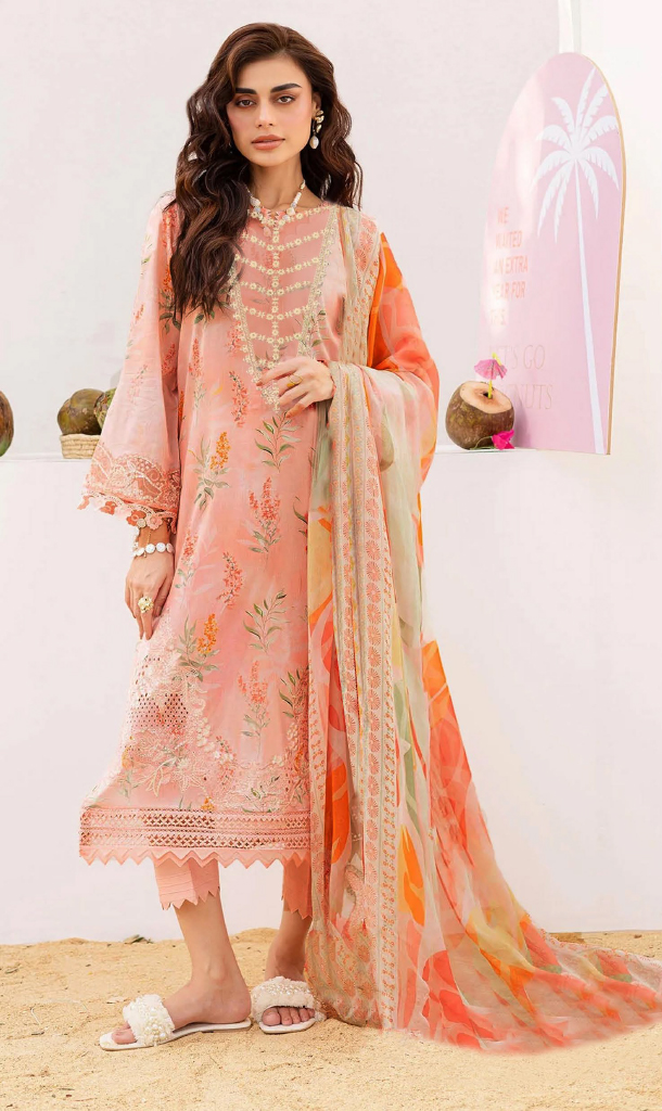 Butterfly embroidery three-piece outfit displayed against a white background with a 21% off discount badge in the top left corner, priced at Rs. 3,490.00